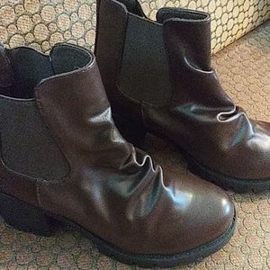 Brown faux leather moto boots